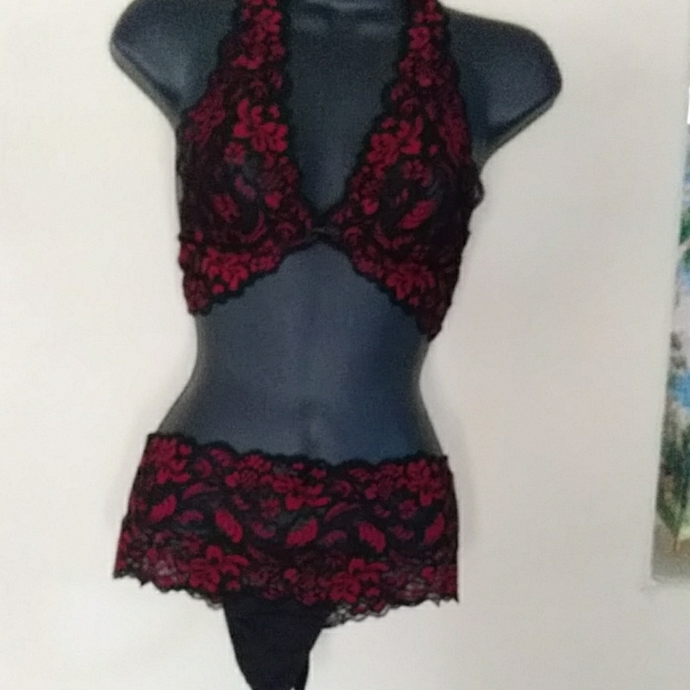 Red & Black Lacey Baby Doll Set or Lounging Setet